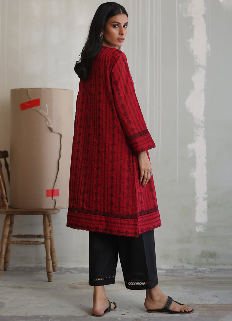 Deep Red Chikan Kurta