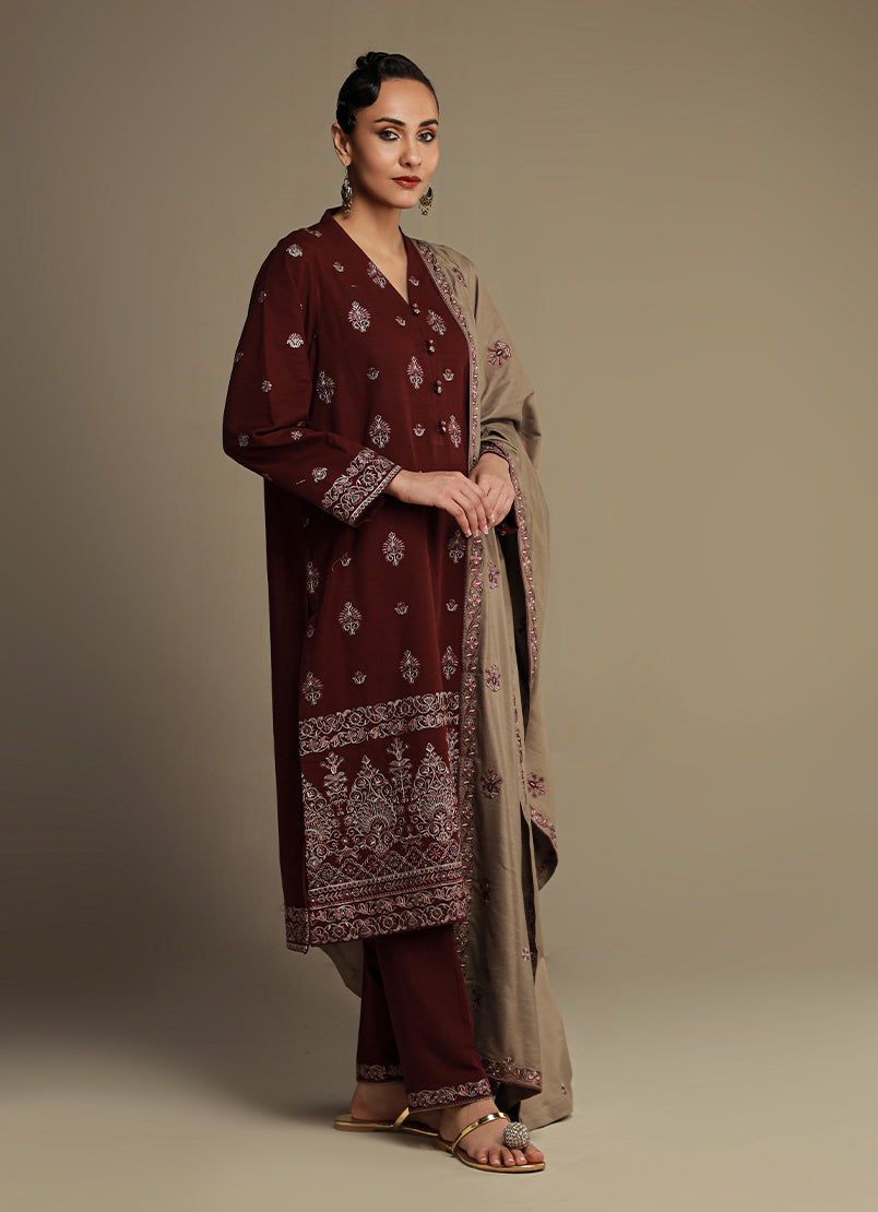 3 PC khaddar Embroidered Suit