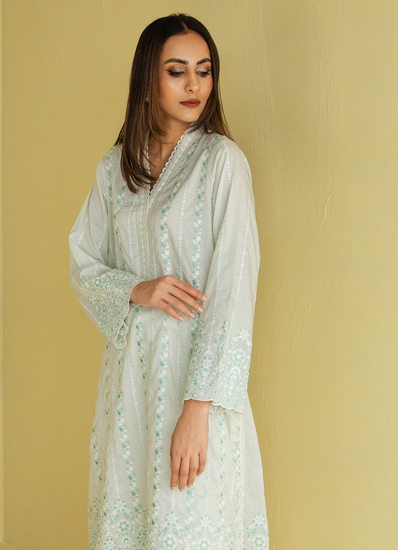 Ice-Green Embroidered Kurta - Embroidered