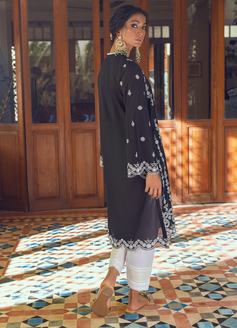 Black Schiffli Embroidered Kurta - Embroidered