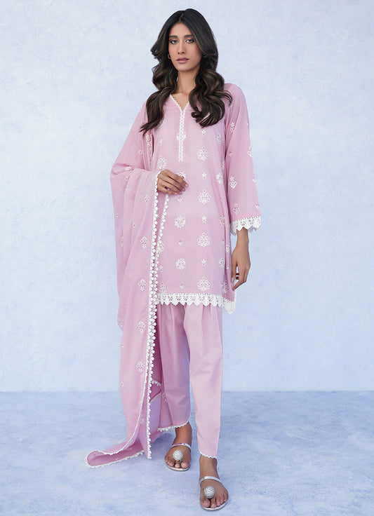 3 PC Pink Schiffli Embroidered Suit