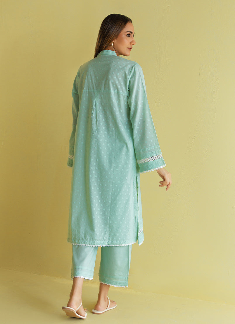 Mint-Green Co-ord Set - Embroidered Pret