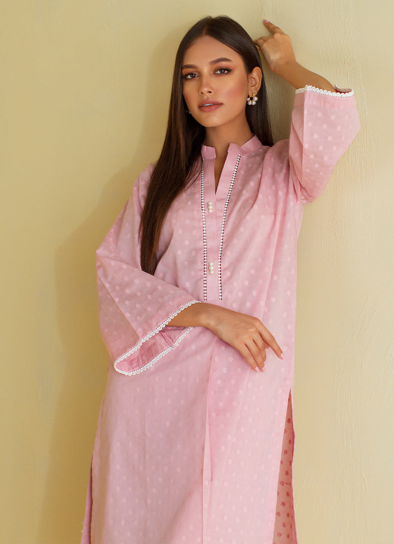 Tea-Pink  Co-ordset - Embroidered