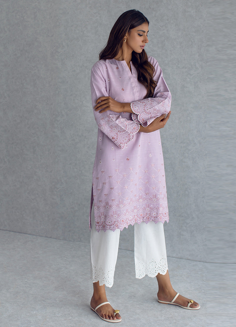 Lilac Khaddar Embroidered  Kurta - Embroidered