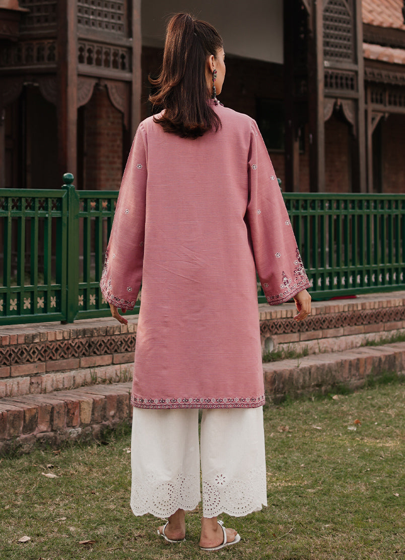 Dusty Rose Khaddar Embroidered Kurta