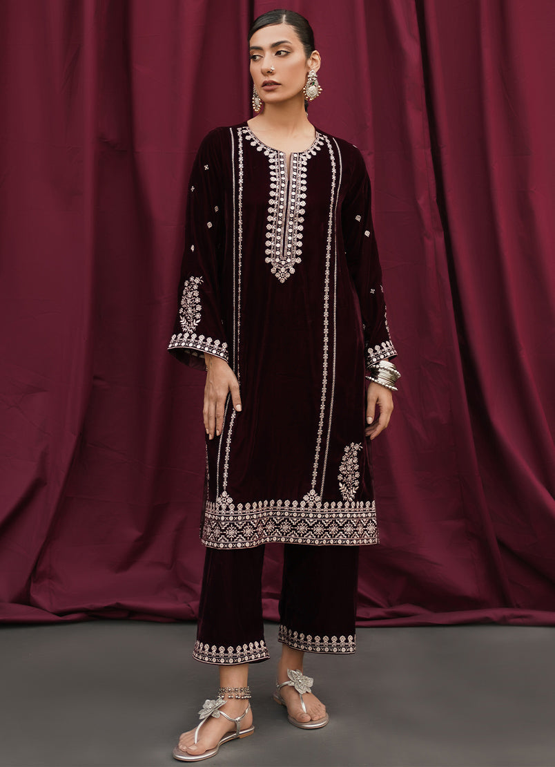 maroon-velvet-embroidered-co-ord-set