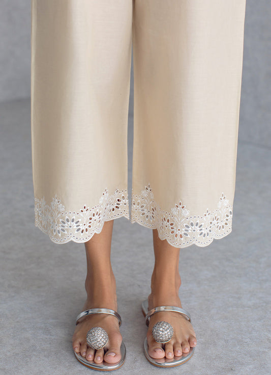 Beige Cutwork Izaar - Pants